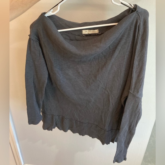We the Free Free People LondonTown Grey Thermal Ribbed Sweater Size Small - Picture 5 of 7